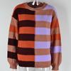 Autumn and Winter Women's Plus Size Pullover Splicing Stripes and Colour Collision Round Neck Knit Sweater