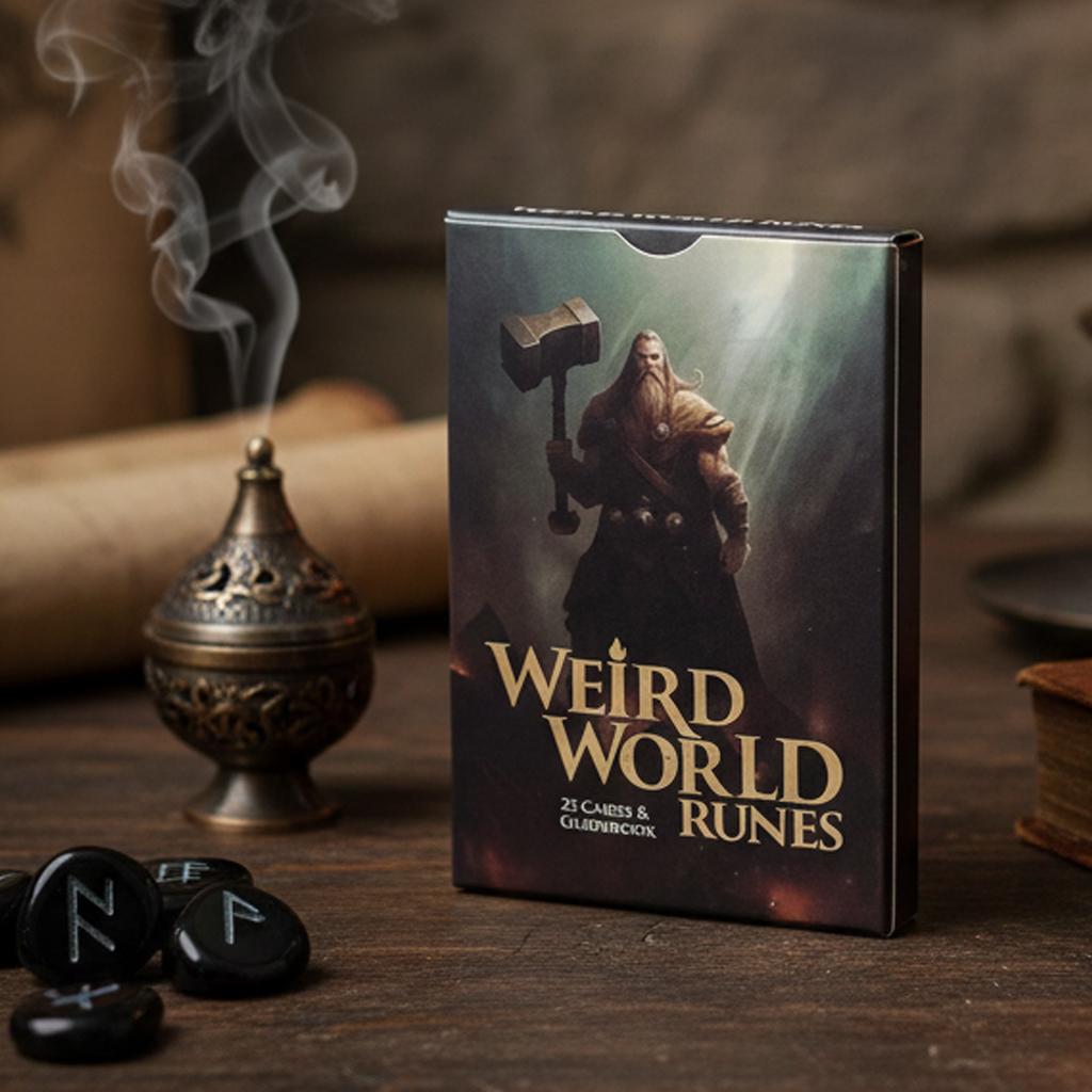 9*6см Колода Рун Странного Мира - 25 Оракульных Карт Старшего Футарка для Гадания Напечатано на Двустороннем Тисненом Картоне 350 г/м²
