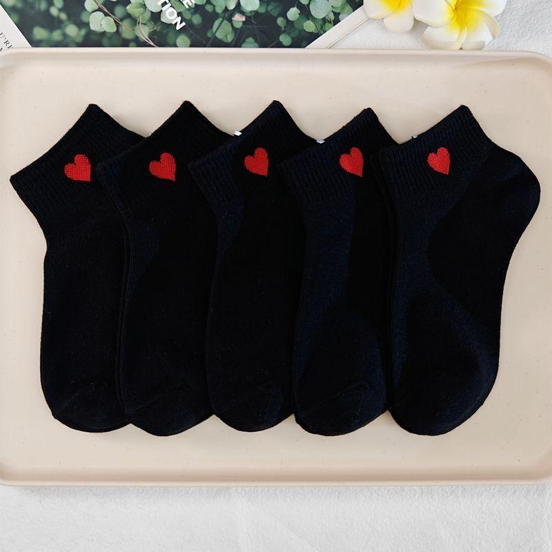 5 пар носков, короткие хлопковые носки Harajuku, новинка, носки с рисунком в виде сердечек, милые однотонные носки в стиле хип-хоп, черно-белые носки Sokken