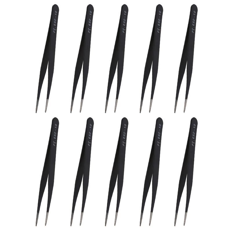 A03F-10X Black Metal Straight Sharp Tip Tweezer