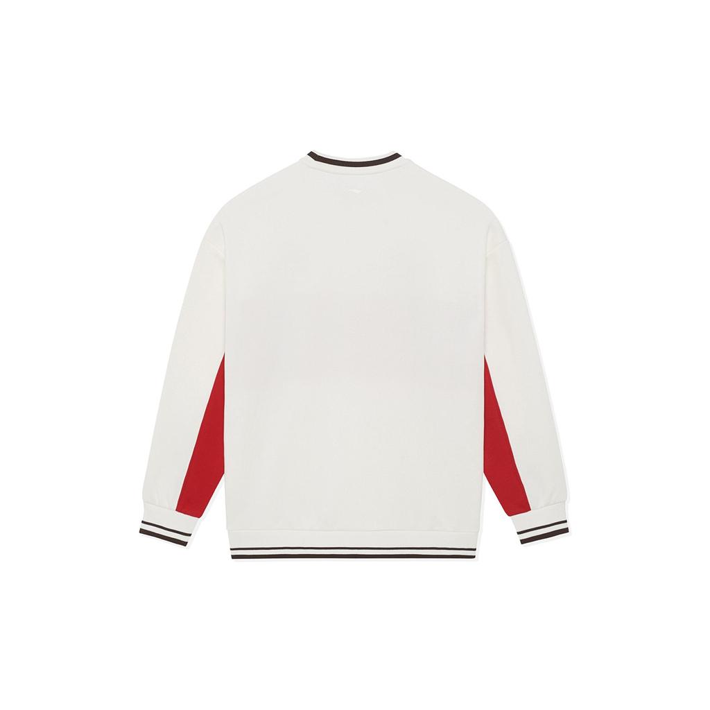 Li Ning Sports Lifestyle Series Logo Color Block Loose Fleece O-Neck Long Sleeve Hoody Winter Women Hoody Off-White AWDSH70-1