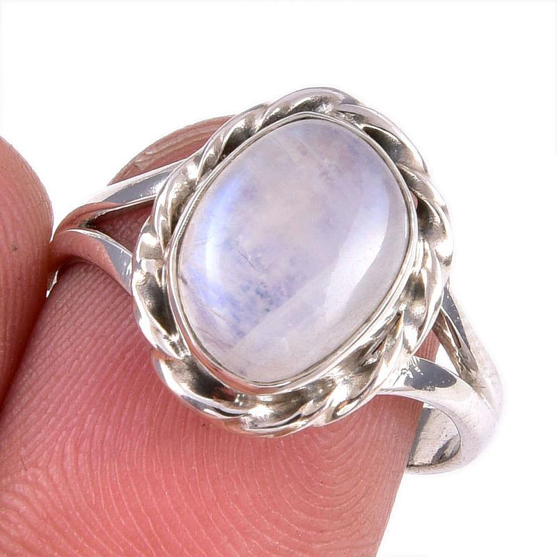 Natural Rainbow Moonstone Gemstone Handmade 925 Solid Silver Gift Ring S.8 l7V95