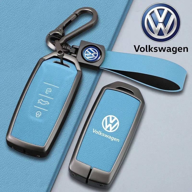 lmn1 Zinc Alloy Leather Car Remote Key Case Cover Protector Holder Shell For VW Volkswagen Touareg 2019 2020 2021 2022 Auto Accessori