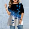 Plus Size Women's Summer Diagonal Butterfly Print Comfortable Short Sleeved Round Neck T-shirt Casual Baggy Medium Length T-shirt