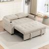 Corduroy Click Clack Sleeper Sofa with Pull Out Design, 2 Seater Sofa Bed, Cream White