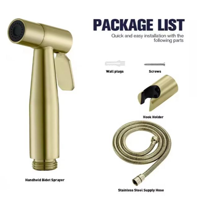 Classic Stainless Steel Handheld Bidet Sprayer Adjustable Pressure Toilet Faucet Diaper Sprayer Set Hose Attachment for Bathroom