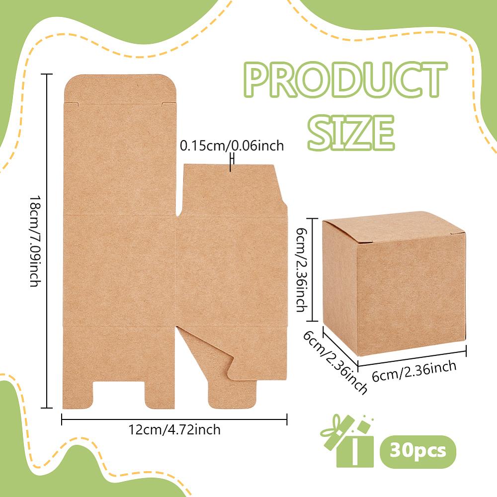 30pcs Folding Square Kraft Paper Mailer Boxes Tan 6x6x6cm