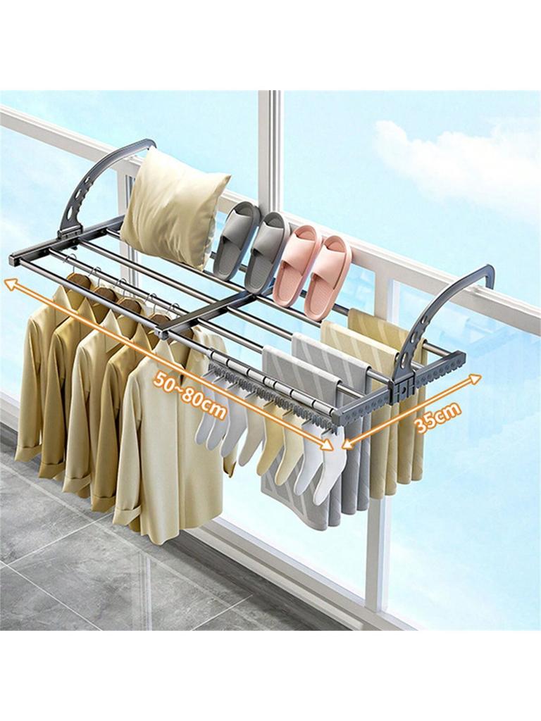 Extendable Laundry Rack Versatile Mounting,Windproof Sock Clip Foldable Clothes Drying Rack Balcony Shoes Organizer Window Shelf