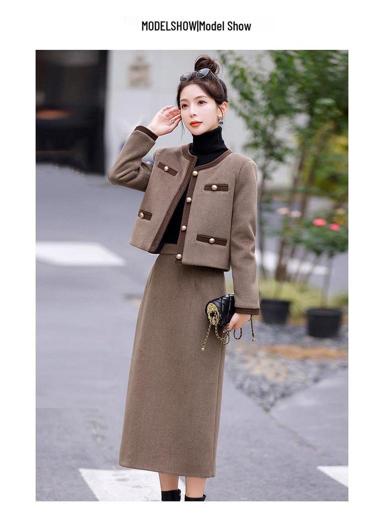 Женский высококлассный модный шерстяной короткий жакет и юбка миди на осень/зиму 2025