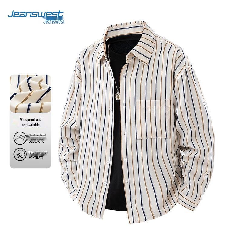 JEANSWEST Мужская повседневная куртка-рубашка в полоску с длинным рукавом