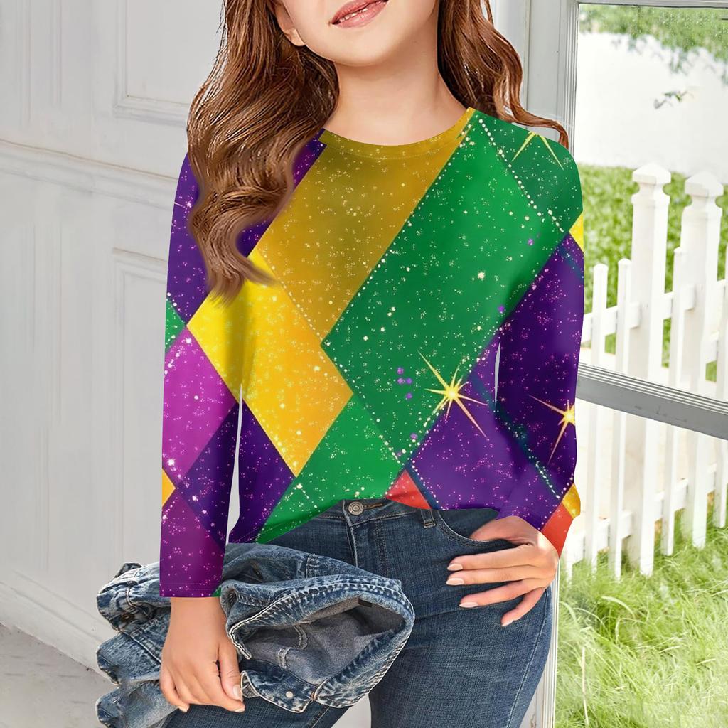 Футболки с длинным рукавом для девочек, детские осенние топы, с круглым вырезом, с принтом, базовые футболки