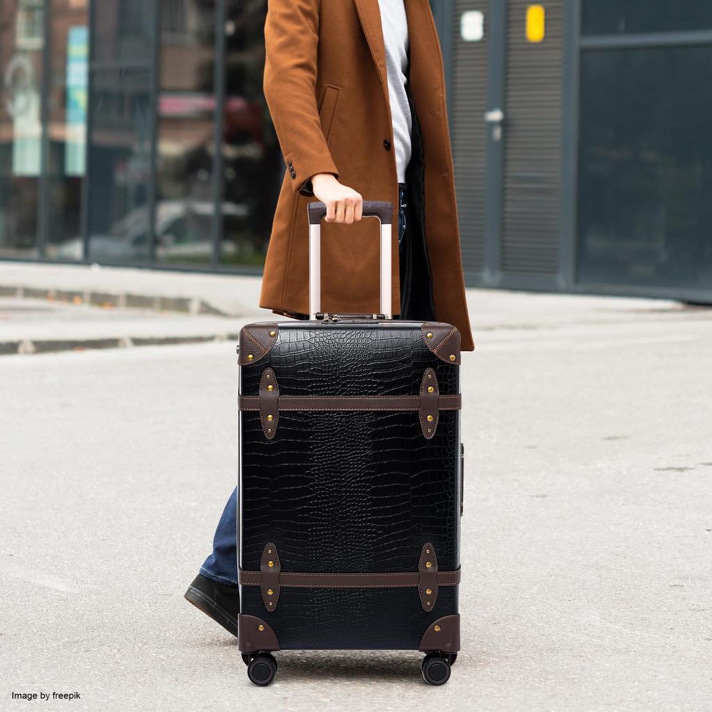 Retro Carry Case with Mute Spinner Cute Stylish Trunk Lightweight Trolley Suitcase Suitable for and Travel Black [NZBZ] Wheels, Suitcase, Carry-on