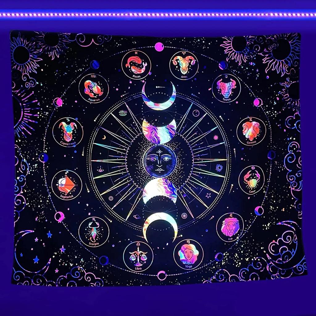 Астронавты УФ-флуоресцентный гобелен черный свет эстетический настенный хиппи для спальни инди-декор комнаты