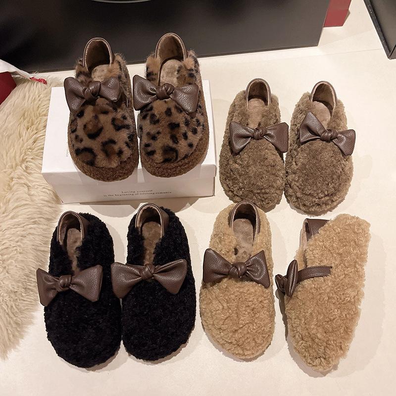 Новый бант два способа носить Doudou пушистые туфли женские корейская версия осень и зима теплые домашние на одной педали сумка и хлопковые туфли женские