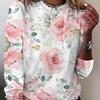 Vibrant Floral Print Crew Neck Long Sleeve T-Shirt Casual Chic Spring Fall - Womens Comfortable Clothing Everyday Wear