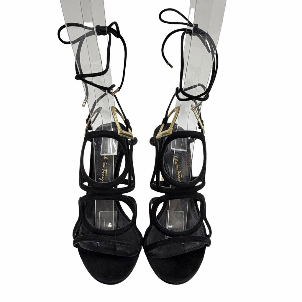 Идеальные сандалии Salvatore Ferragamo VINCI X5 Замшевый ремешок Gancini черный Женские 6 Б/у