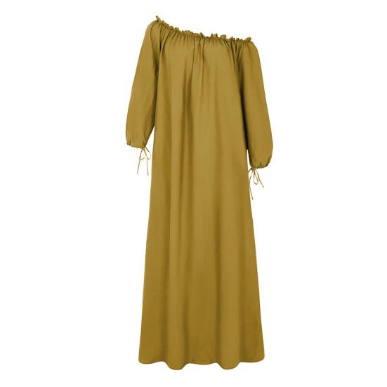 Женское платье с наклонным вырезом и длинными рукавами-фонариками, свободный однотонный плиссированный длинный пляжный халат макси для отдыха