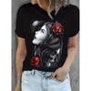 Women's T-shirt Skull Vampire 3D Printed Short Sleeve Basic Round Neck Regular Fit Cotton Short Sleeve Top
