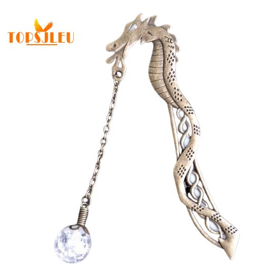 Закладка в винтажном стиле, дизайн металлического дракона, светящиеся бусины, устойчивая к выцветанию, легко чистящаяся закладка