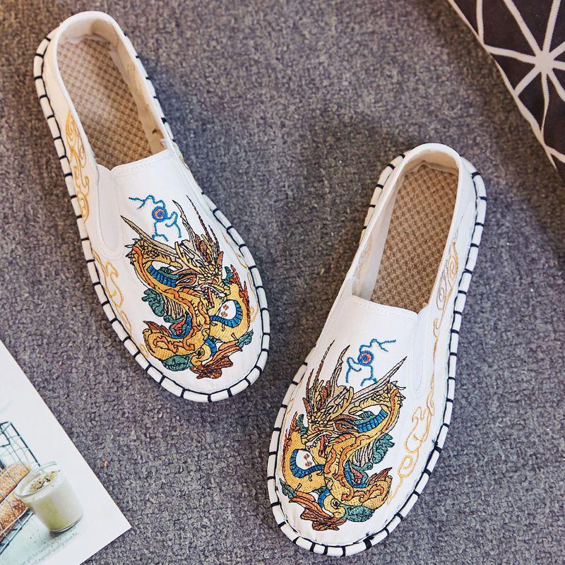 Embroidery Old Beijing Cloth Shoes Men'S Casual Canvas Shoes Men'S And Women'S Trends Korean Version Season Breathable Social Beans
