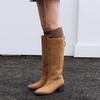 Fashion 2024 Winter Women Boots Pointed Toe Knee-high Boots Women Shoes Slip-on Modern Ladies Shoes Retro Chelsea Western Boots