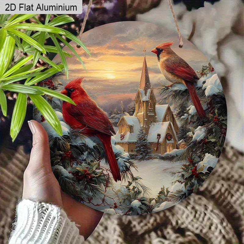 2D Flat Aluminium Cardinal Christmas Sign - Warm Winter Figurine Ornaments - Ideal for Front Door, Wall, Porch, Window Decor - Ideal Christmas Gift