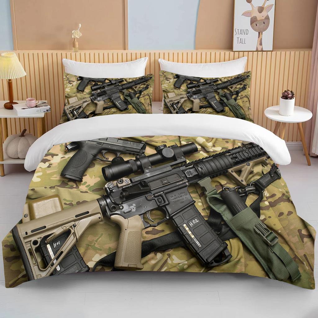 Комплект постельного белья с 3D винтовкой, револьвером, патроном, пистолетом, пододеяльником, пододеяльником, наволочкой, комплект постельного белья размера «king-size»