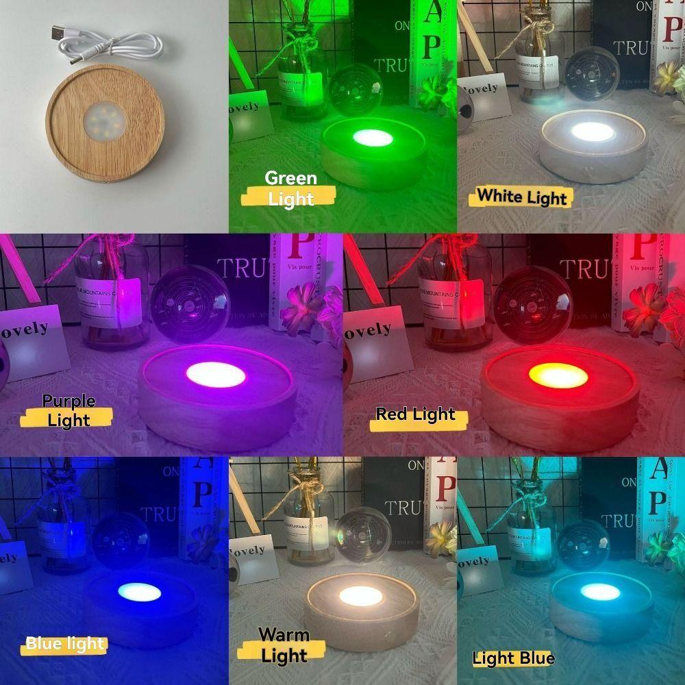 Round Wooden LED Light Base Multicolor USB Display Night Lamp Holder Bars