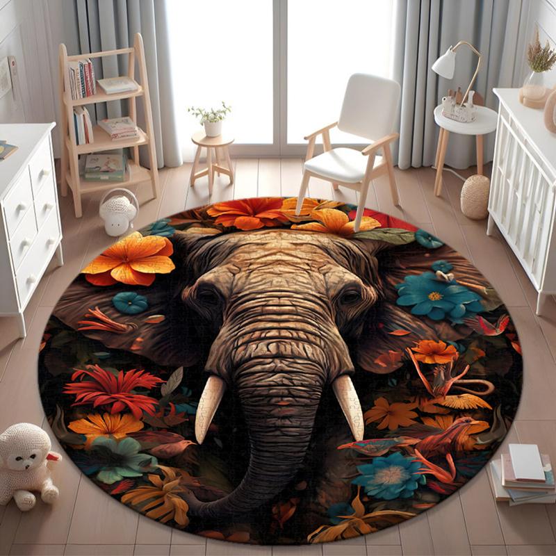 1Pc Elephant Circular Print Rug - home decoration Carpet For Living Room Bedroom Flooring Computer Chair Area Rug