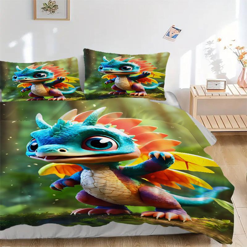 3pcs bedding set Dragon Forest Includes 1 Comforter + 2 Pillowcases, Without Pillow Inserts, Soft Comfortable, Lightweight Breathable, Print