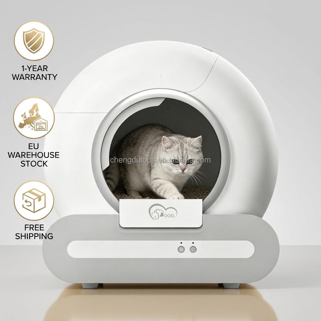 Hot Selling EU Stock Self Cleaning cat Litter Box Arenero Para Gatos Automatico with Plastic Construction 65L Capacity