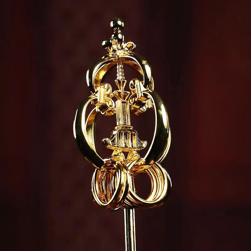 Buddhist Monk 's Stick Metal Magic Tool The Tin Staff of Ksitigarbha Bodhisattva Prop Buddha Statue Holding Artifact Copper