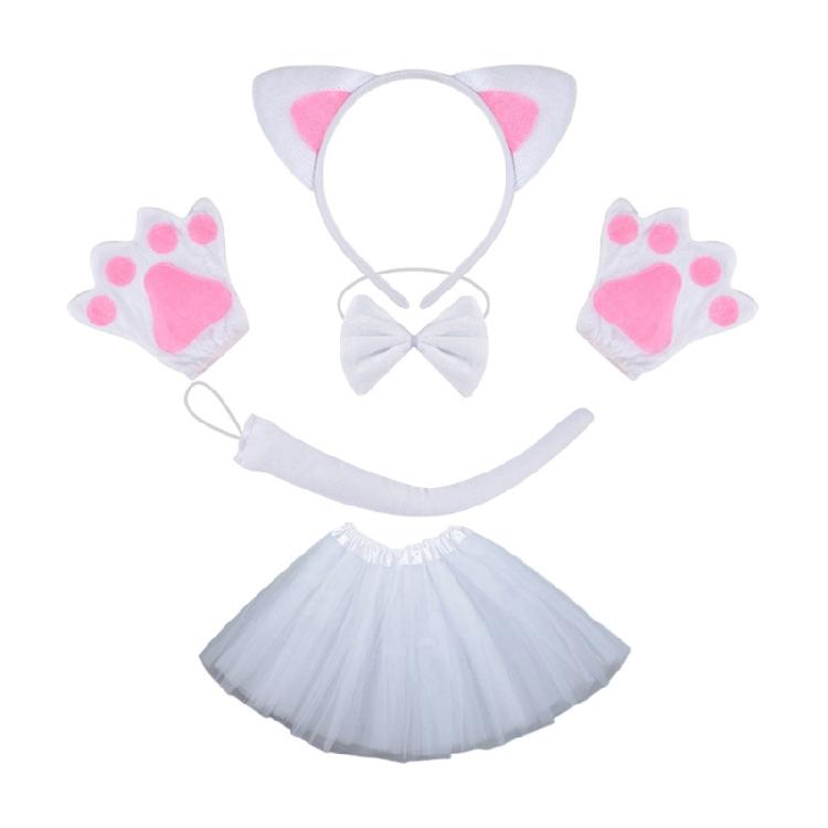 Костюм кошки с повязкой на голову, хвостом, галстуком-бабочкой, перчаткой, юбкой, наряд для переодевания на Хэллоуин для ребенка, женщины, девочки, Рождество