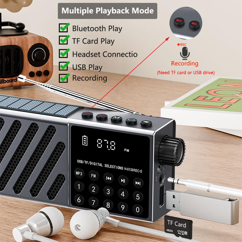 Мини Портативное Солнечное Радио Беспроводной Bluetooth Динамик Перезаряжаемый FM Приемник Поддержка TF Карты USB Воспроизведение Уличные Динамики