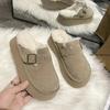 Модная обувь женская 2025 Клоги с круглым носком Лоферы на платформе Меховая женская обувь Новые зимние криперы Платье Резина Средний Каблук Ткань Снежные ботинки Сли