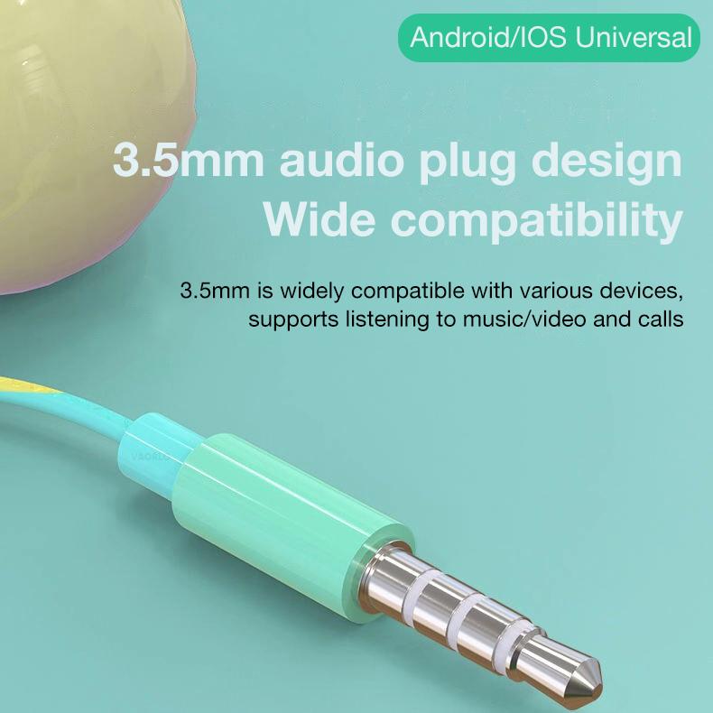VAORLO Wired 3.5MM Headset 4D Surround Music HiFi Bass With Microphone Comfortable In-Ear Earphones For Cellphone