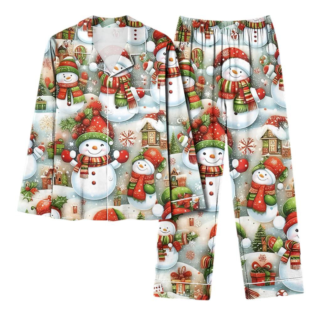 Женский повседневный модный комплект для дома с длинным рукавом и брюками с рождественским принтом