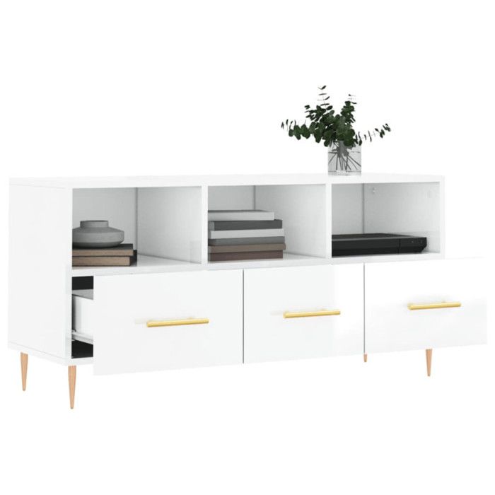 VidaXL TV Stand High Gloss White 102x36x50 Cm Engineered Wood 829022