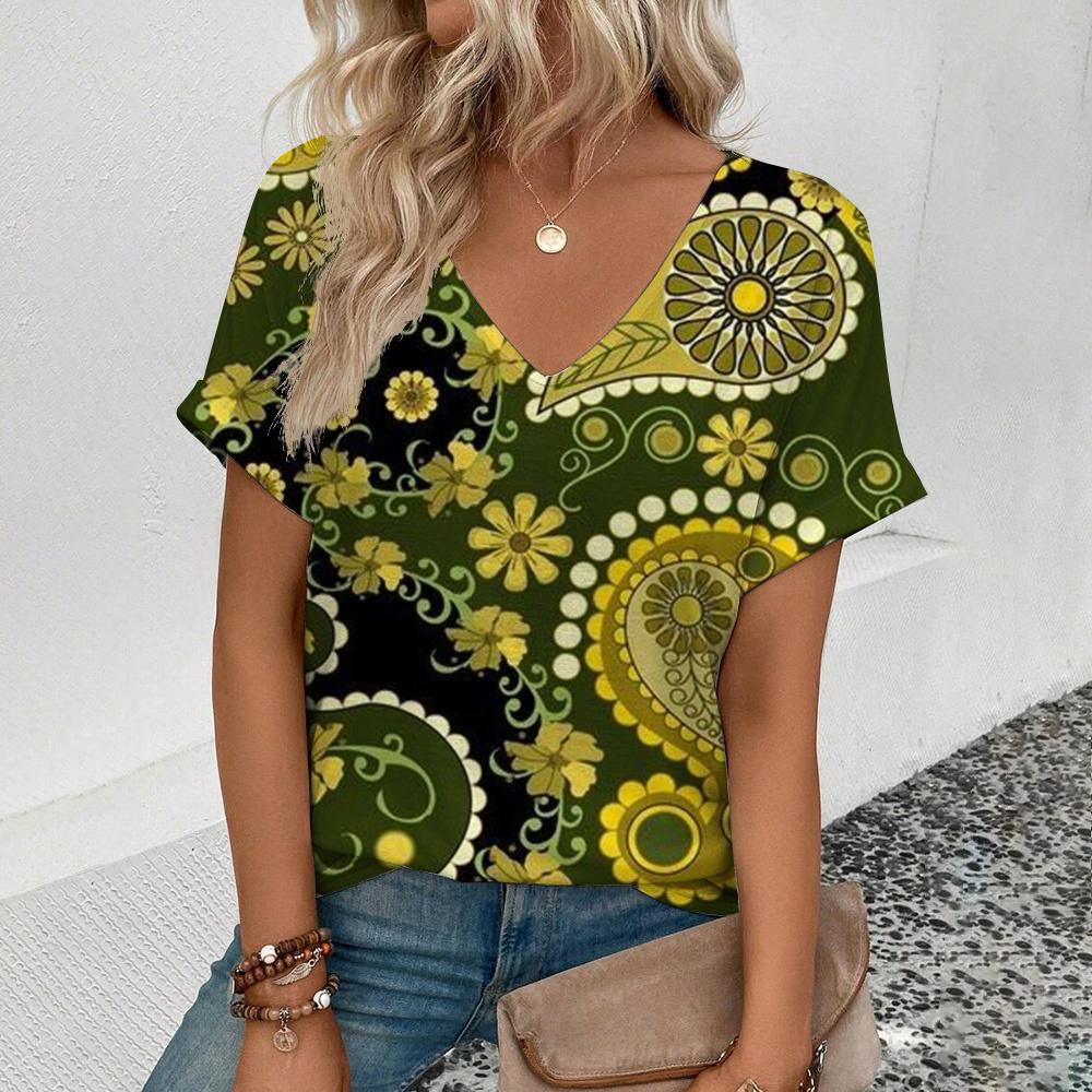 S-8XL Plus Size Women's T-Shirt Summer V-Neck T Shirt For Women Fashion Short Sleeve Tops Casual T-Shirt 3d Print Female Clothes