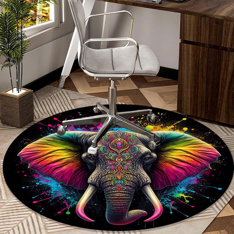 Elephant Dreams On The Moon round carpet Chair cushion Round Entryway Rug, Soft Round Rugs for Living Room, Bedroom, Circle Carpet decor gifts