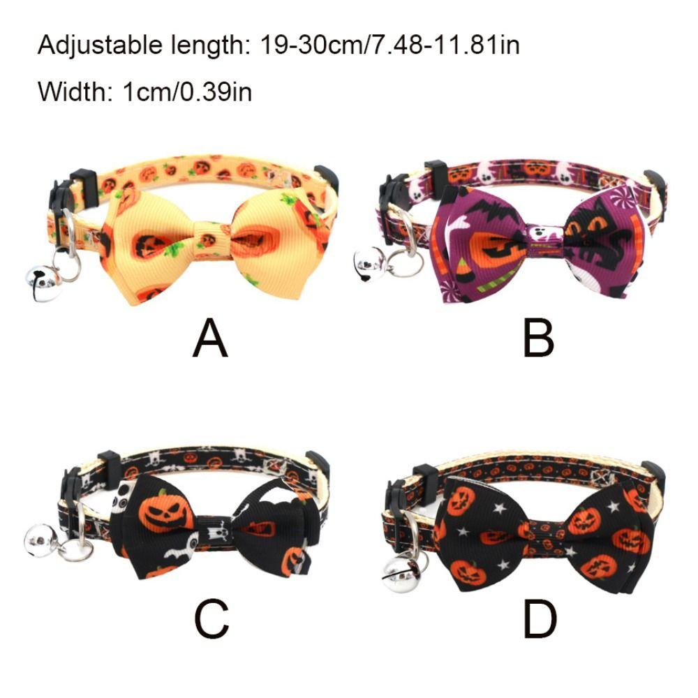 With Bell Kitten Pumpkin Necklace Adjustable Cat Pumpkin Bow Tie Halloween Cat Collar Halloween