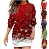Women's Fashion Round Neck Christmas Print Long Sleeve Wrap Hip Dress Sweater