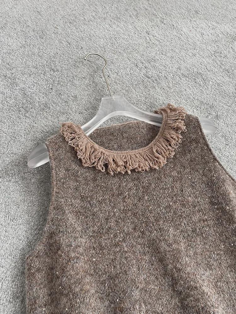 Осень и зима 2024 Вязаный жилет: 30% мохер, 25% шерсть с кисточками