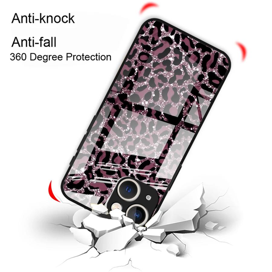Чехол для iPhone 17 Pro Max 12 16 15 Plus Air 14 XR 11 8 13 Стеклянная крышка для телефона Цвет Леопардовый принт