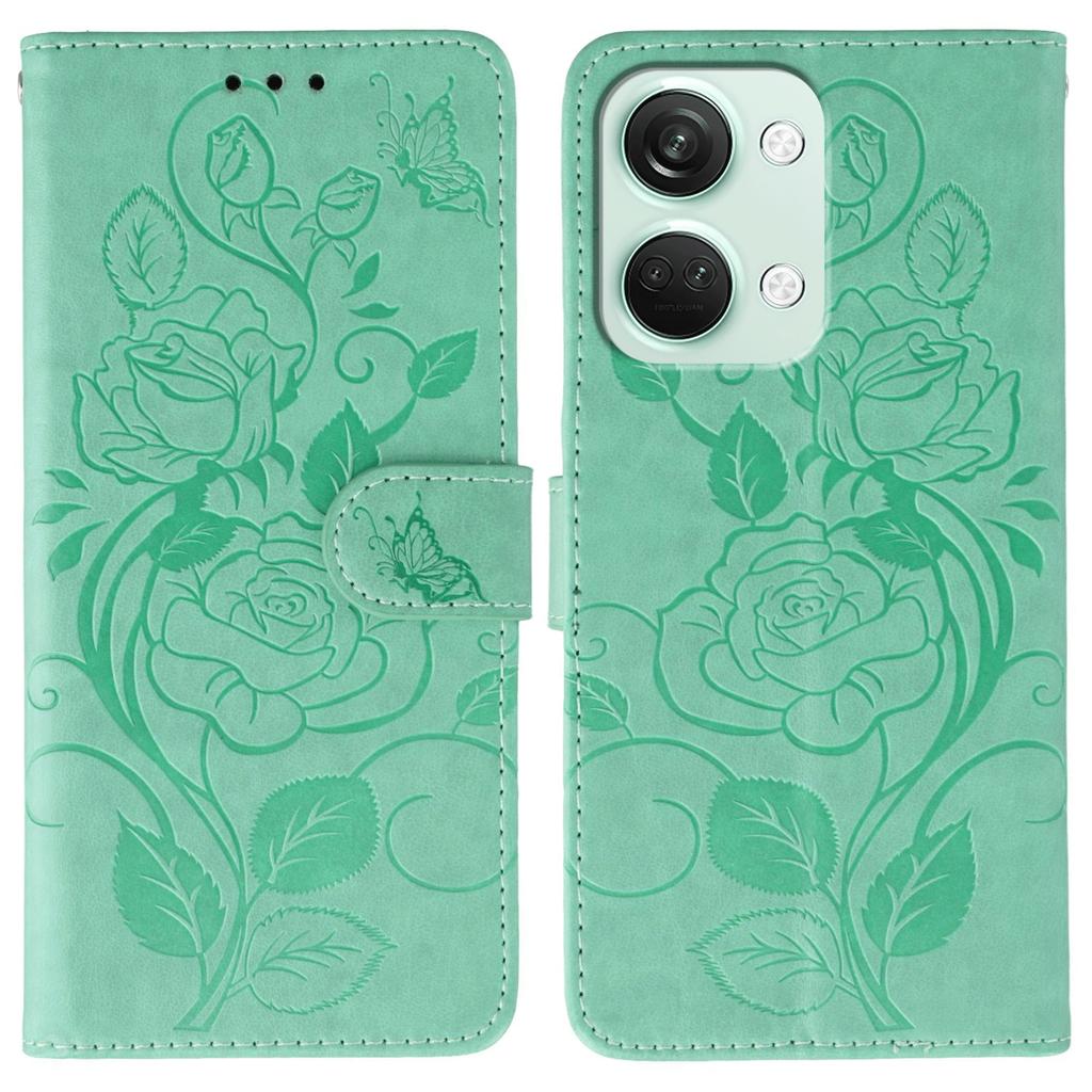 For OnePlus Nord 3 5G Case Wallet Stand Imprinted Rose Butterfly PU Leather Phone Cover