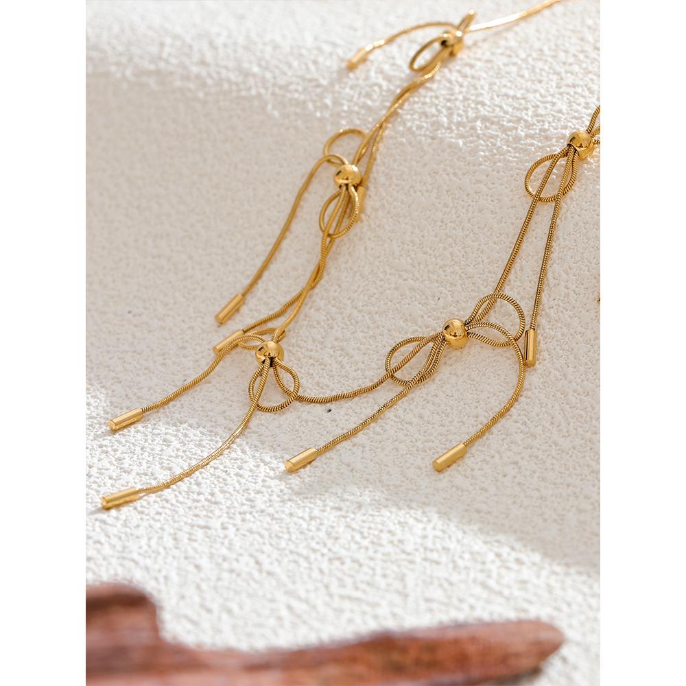 Eetit Эксклюзивное женское ожерелье-цепочка с бантом из нержавеющей стали, водостойкое, популярный стиль 2024, эффектные ювелирные изделия с 18-каратным PVD-покрытием