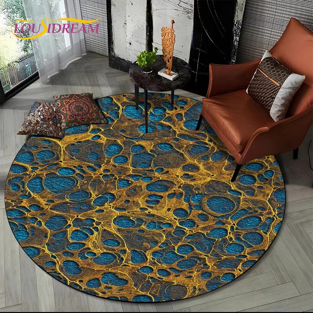 3D Colour Luxurious Marble Green Blue Gold Round Carpet Rug for Living Room Bedroom Child Chair Decor,Pet Area Rug Non slip Mat
