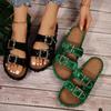 2024 Summer New Large Open Toe Slippers Women's Metal Chain Flat Bottom Slippers Outdoor Beach Sandals 36-42
