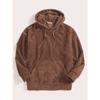 Mens Thickened Corduroy Long Sleeve Solid Color Hooded Pullover Sweatshirt With Kangaroo Pocket