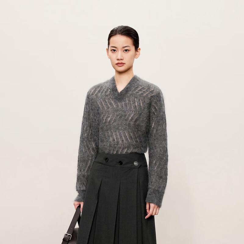 Свитер женский пуловер с V-образным вырезом и длинными рукавами из мохеровой смеси